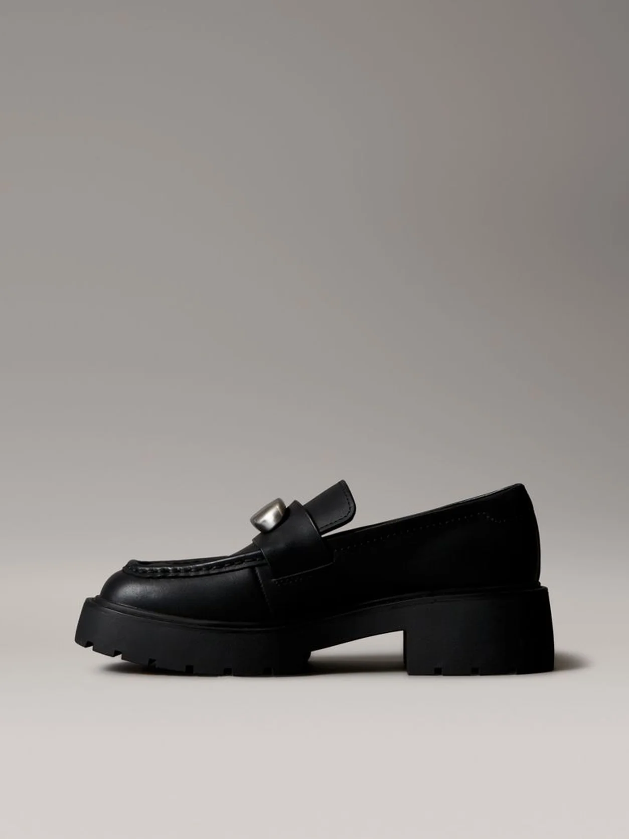 Ck Black Leather Chunky Apron Toe Loafers
