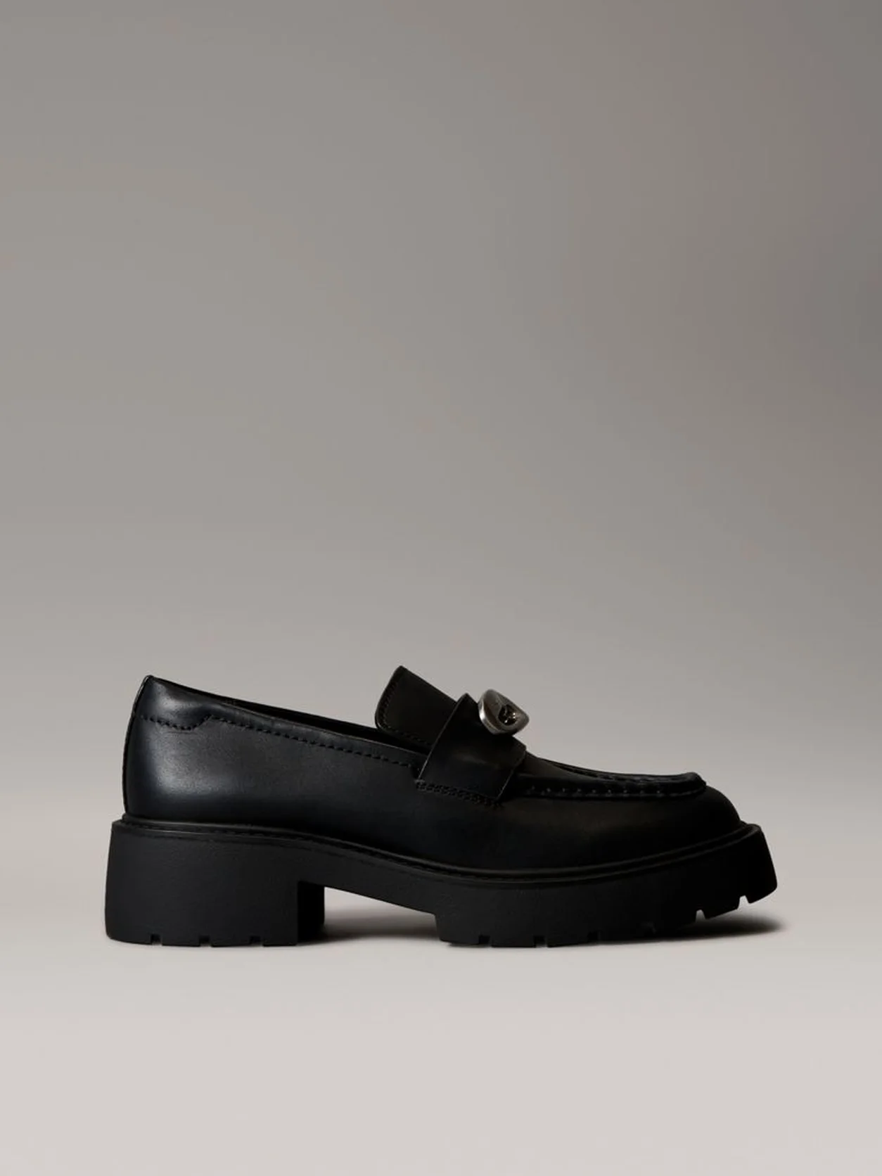 Ck Black Leather Chunky Apron Toe Loafers