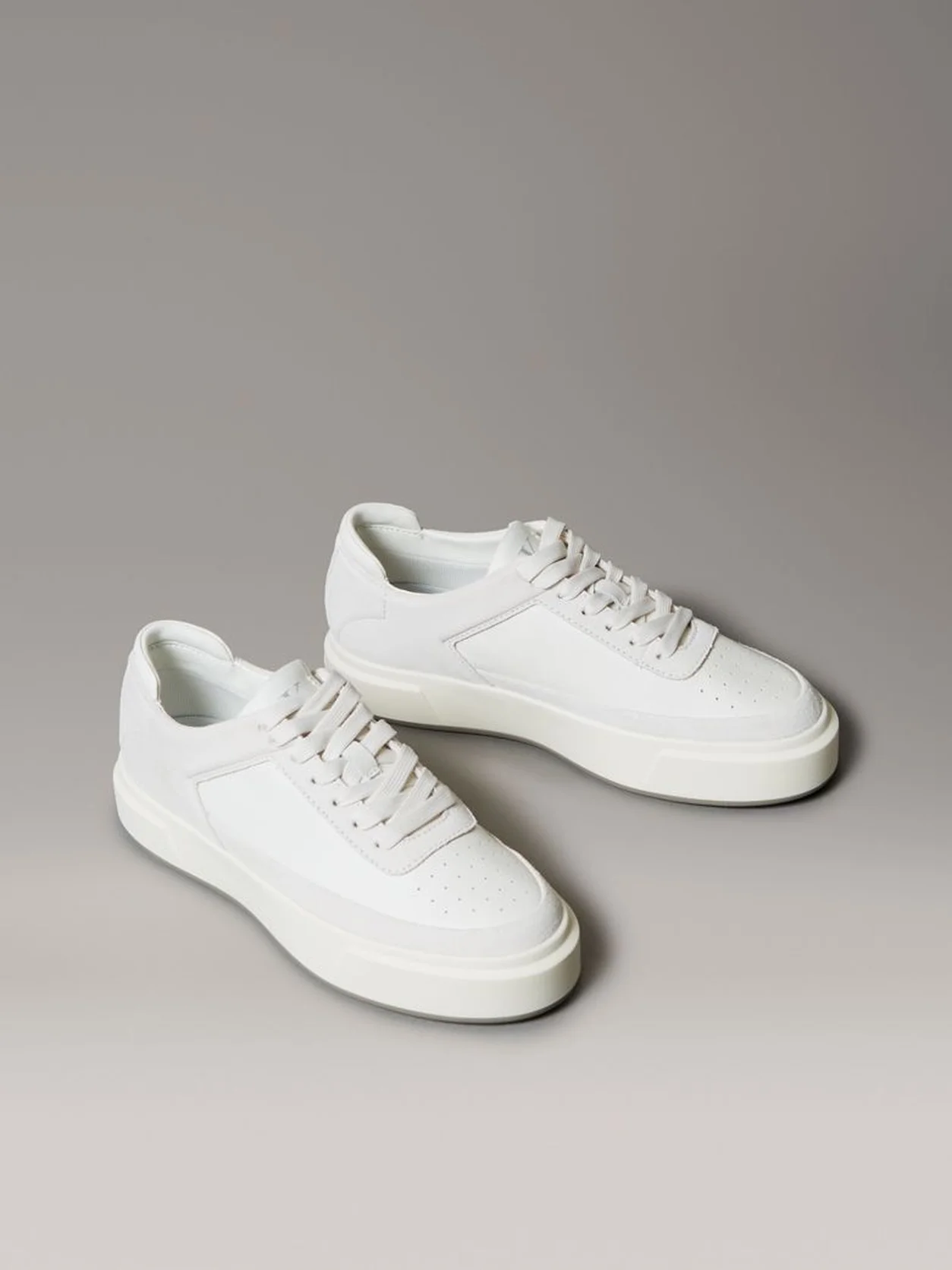 Lily White/Desert Taupe Leather And Suede Signature Trainers