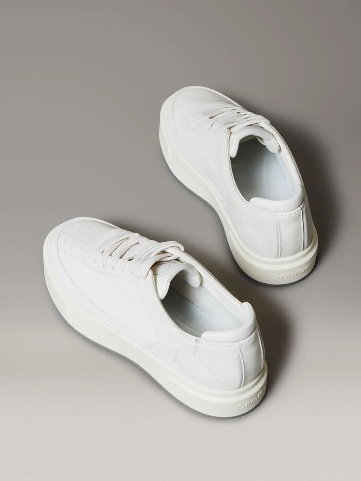 Lily White/Desert Taupe Leather And Suede Signature Trainers