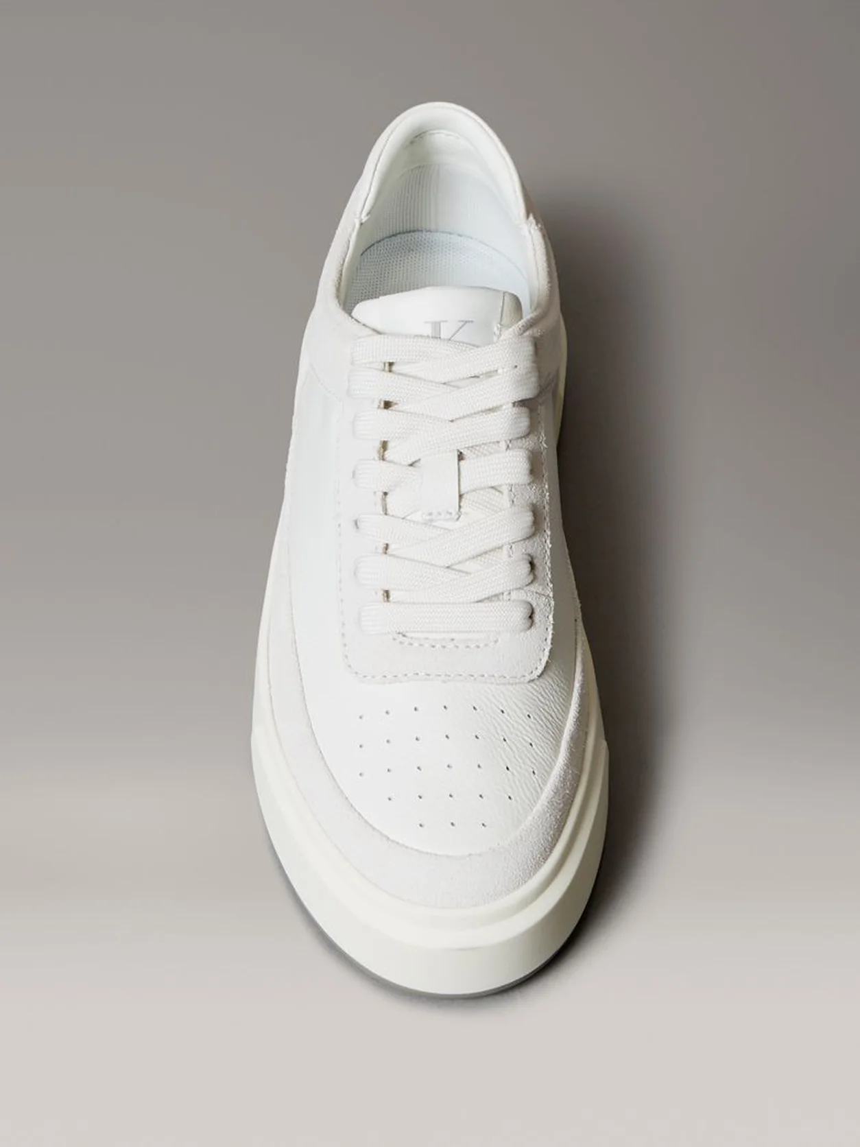 Lily White/Desert Taupe Leather And Suede Signature Trainers