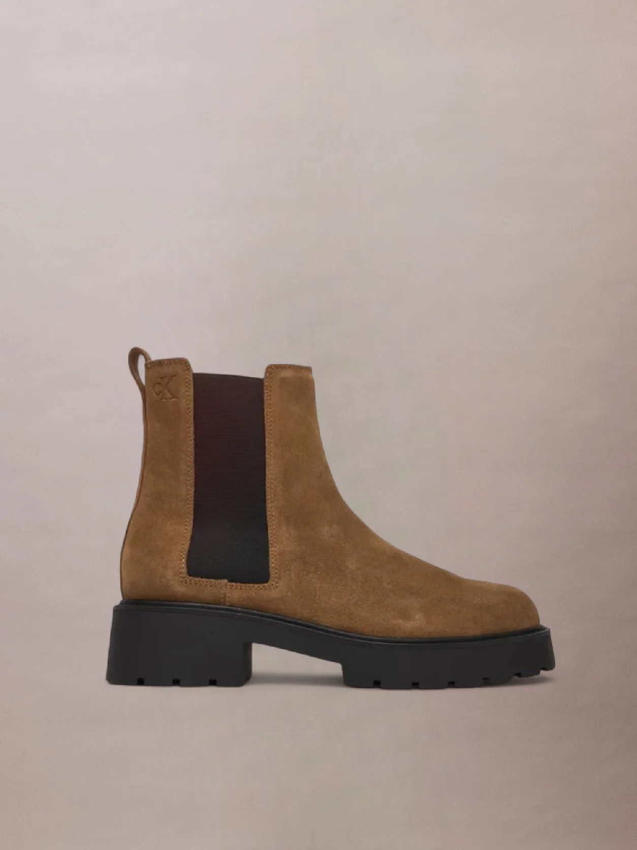 Classic Taupe Suede Chunky Square Toe Chelsea Boots